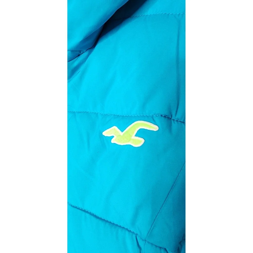 Hollister Puffer Vest Teal Hermosa Logo Hooded Women's XS Lightweight Fleece - Picture 2 of 9